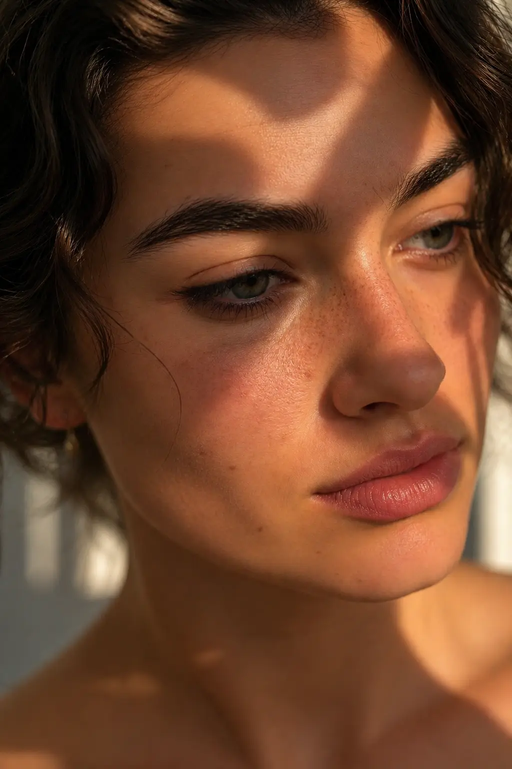 Close-up of glowing skin in warm sunlight