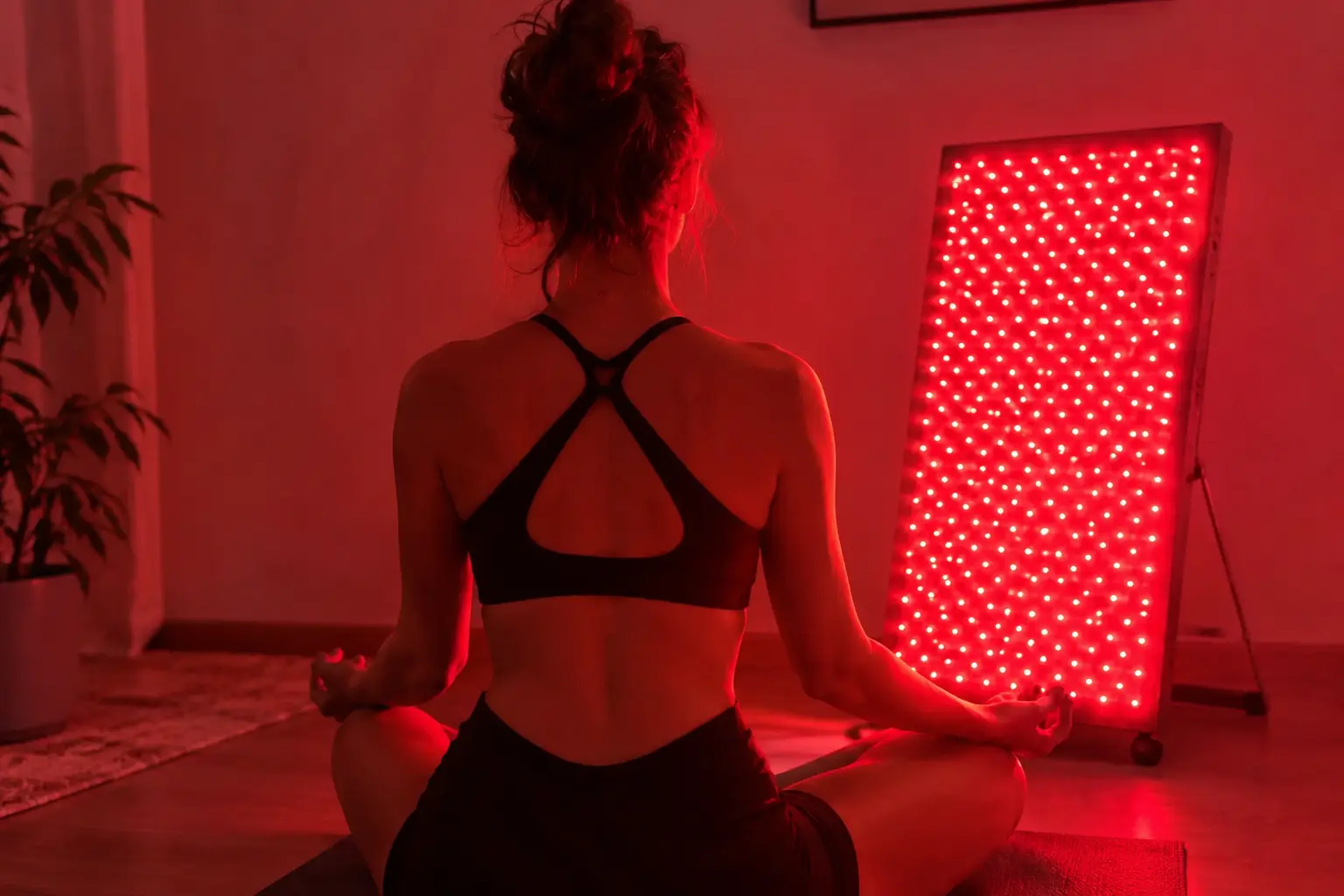 Veronica using red light therapy